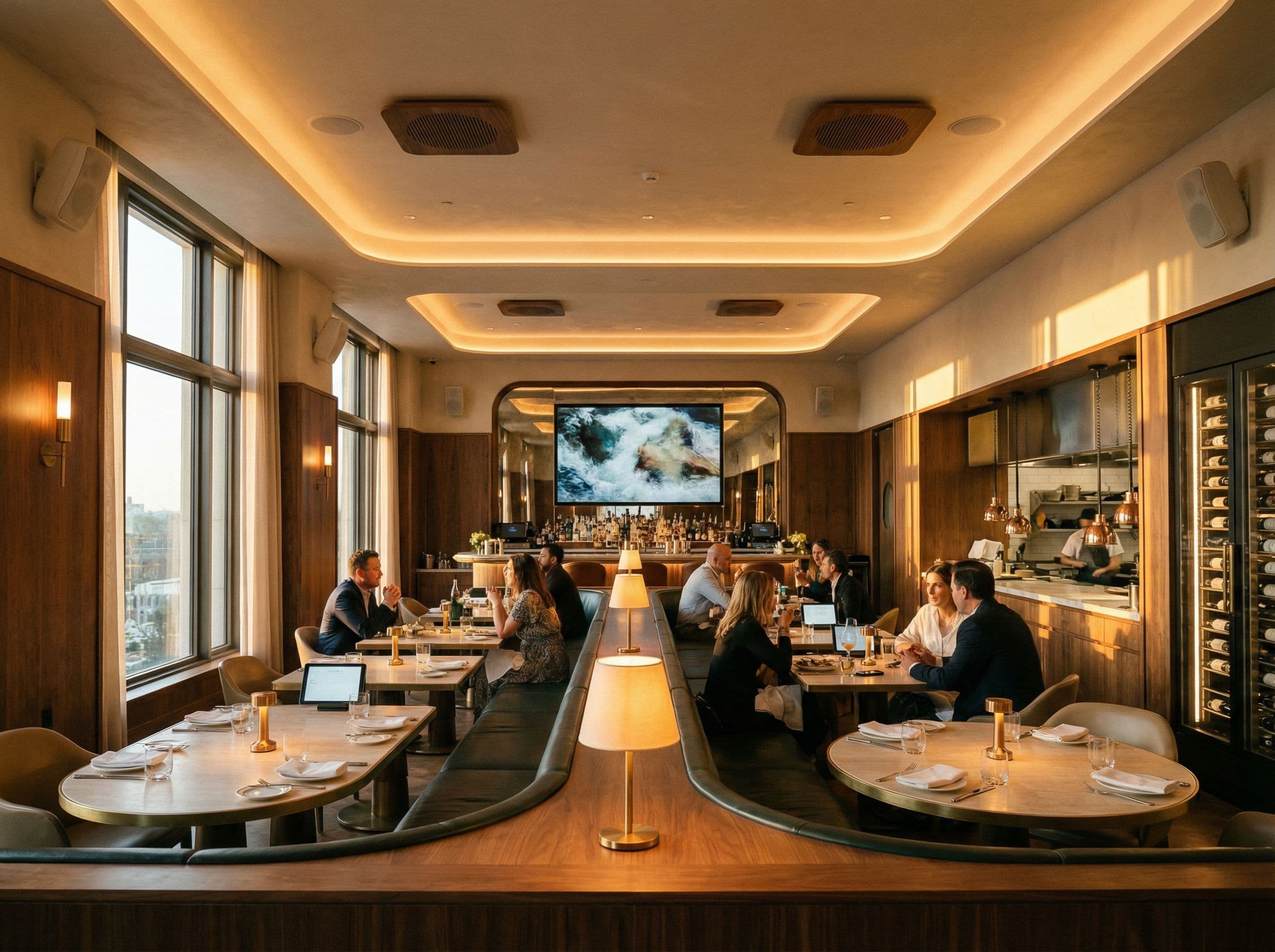 Upscale restaurant with seamlessly integrated audio