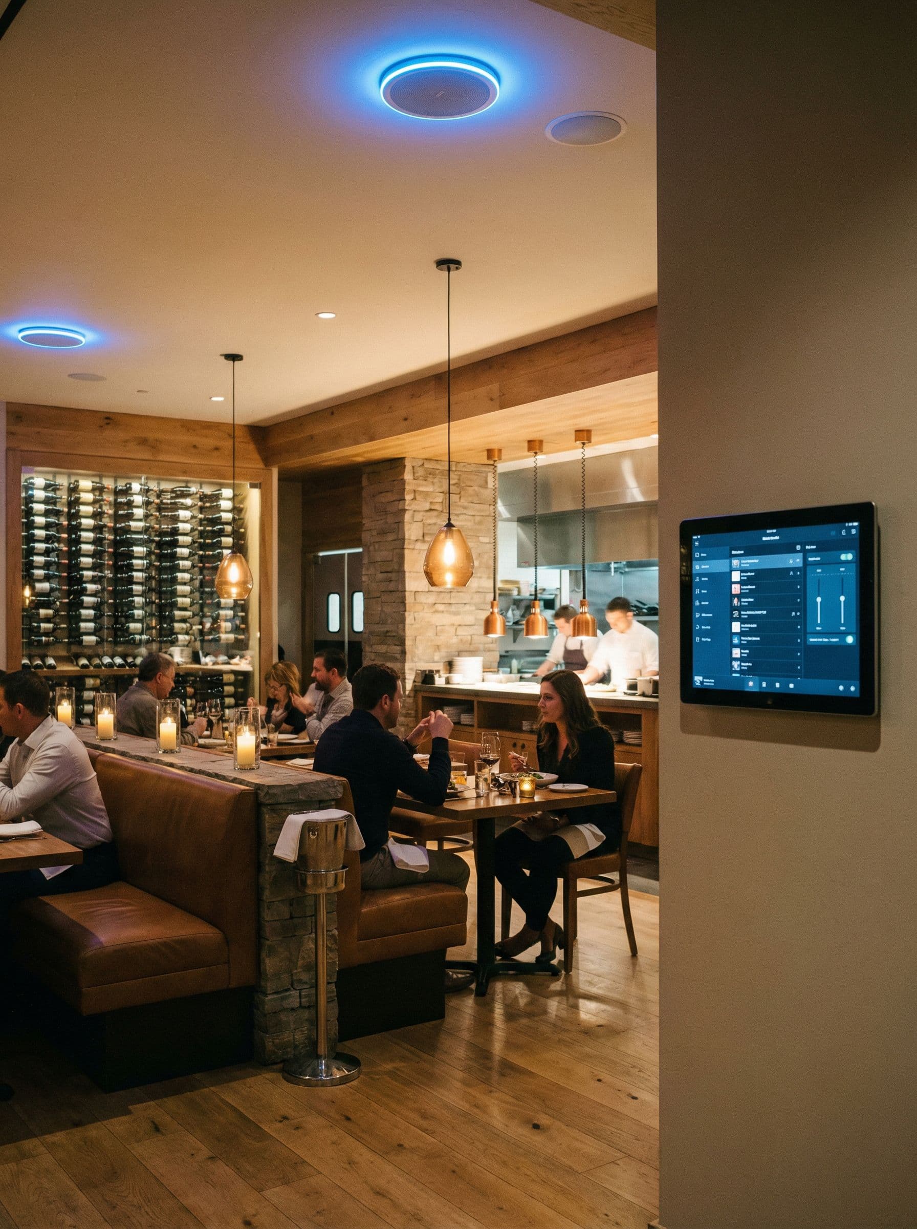 Upscale restaurant with integrated AV