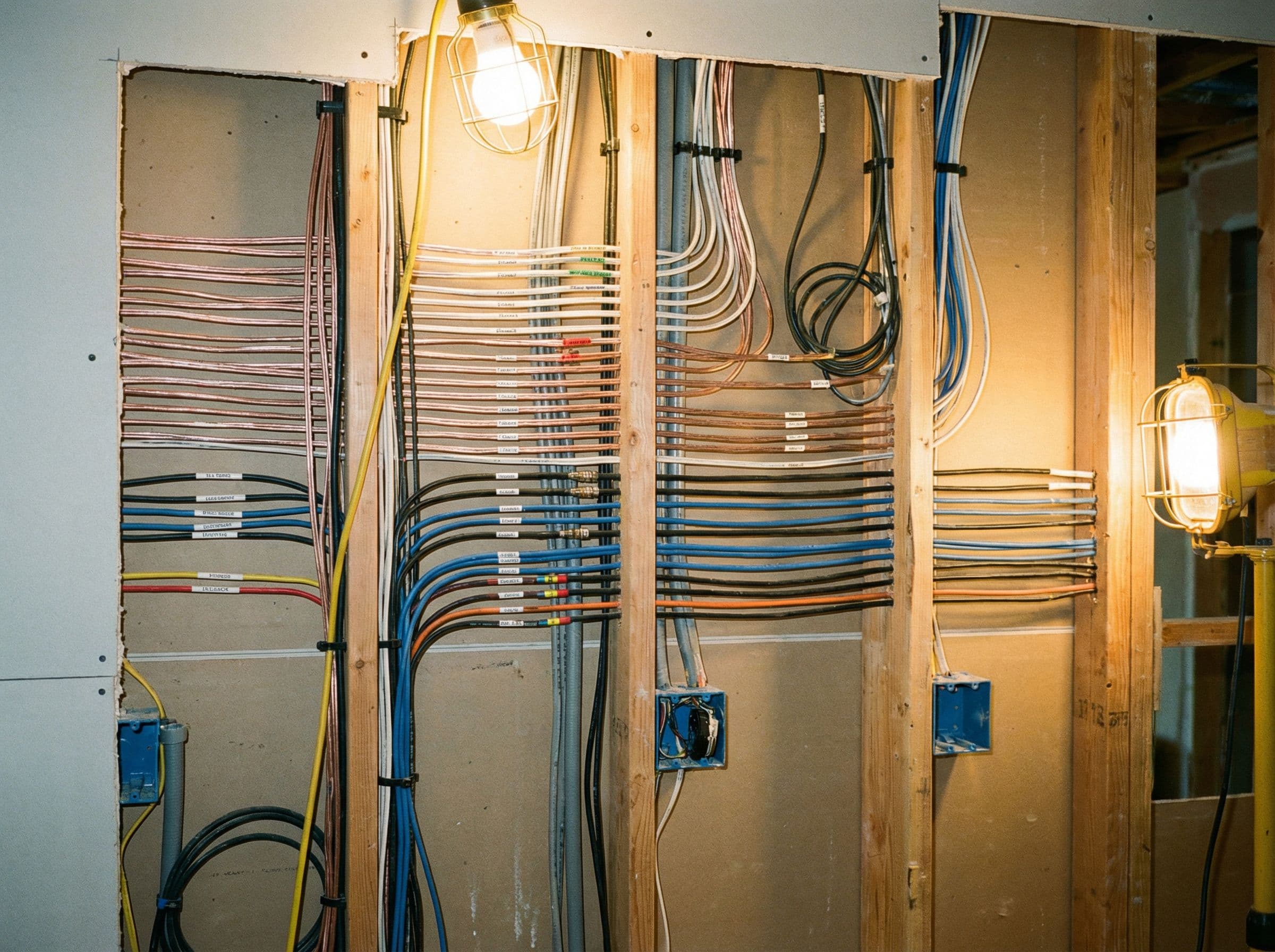 Speaker wire and audio cable runs through wall cavity