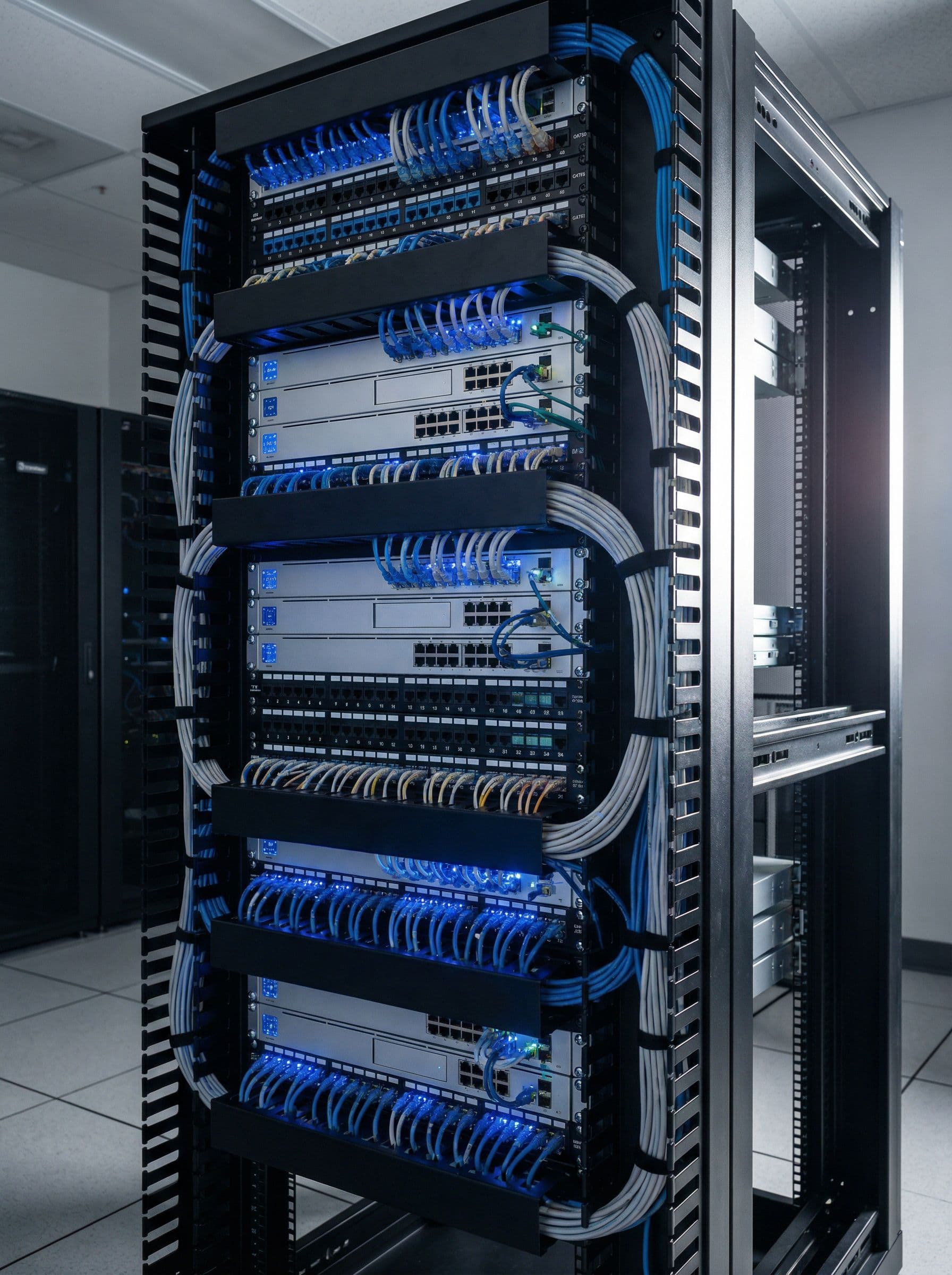 Completed server room rack build