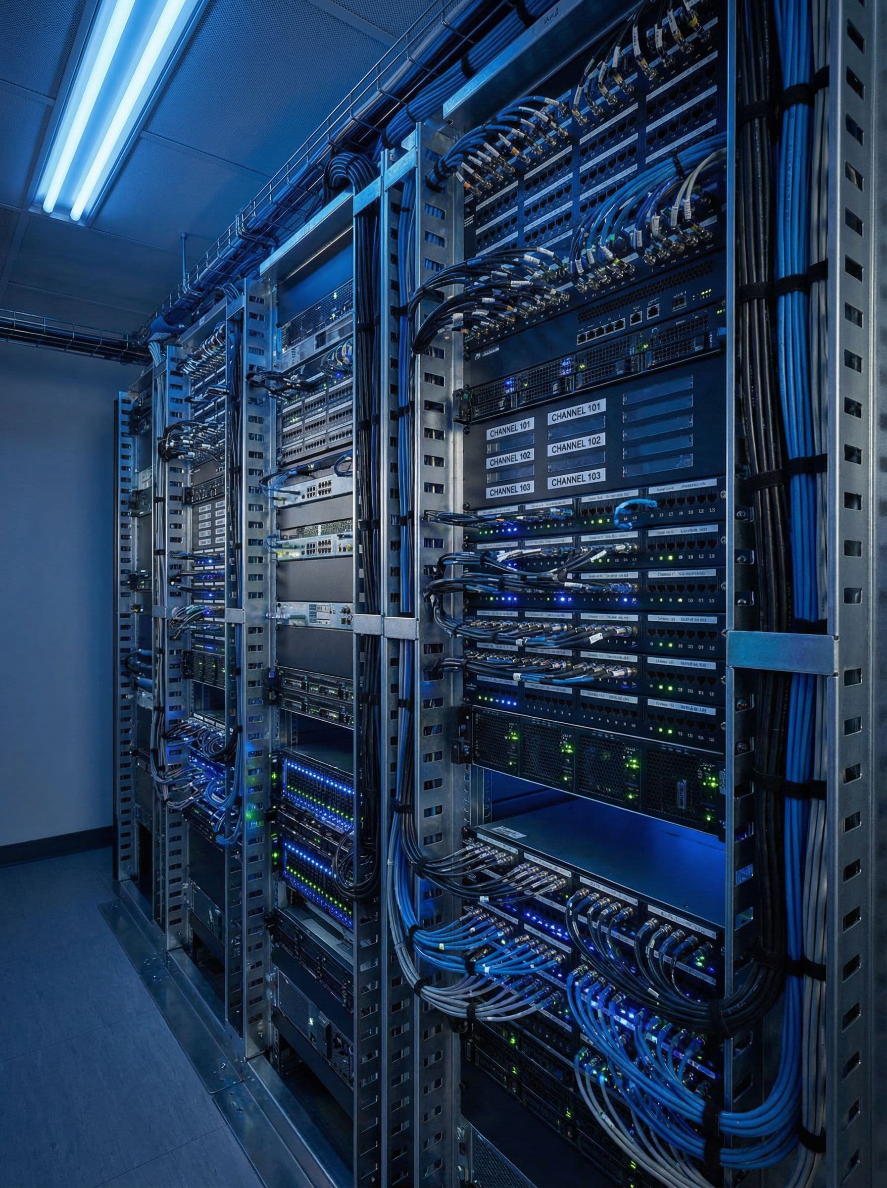 Commercial TV headend equipment rack