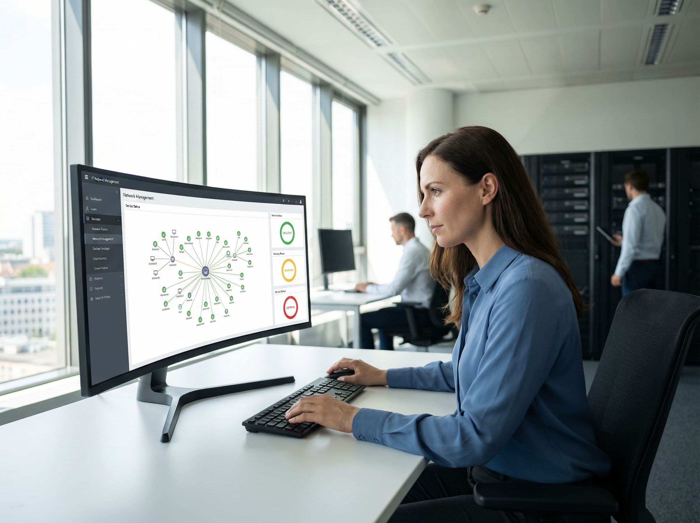 IT administrator viewing network management console