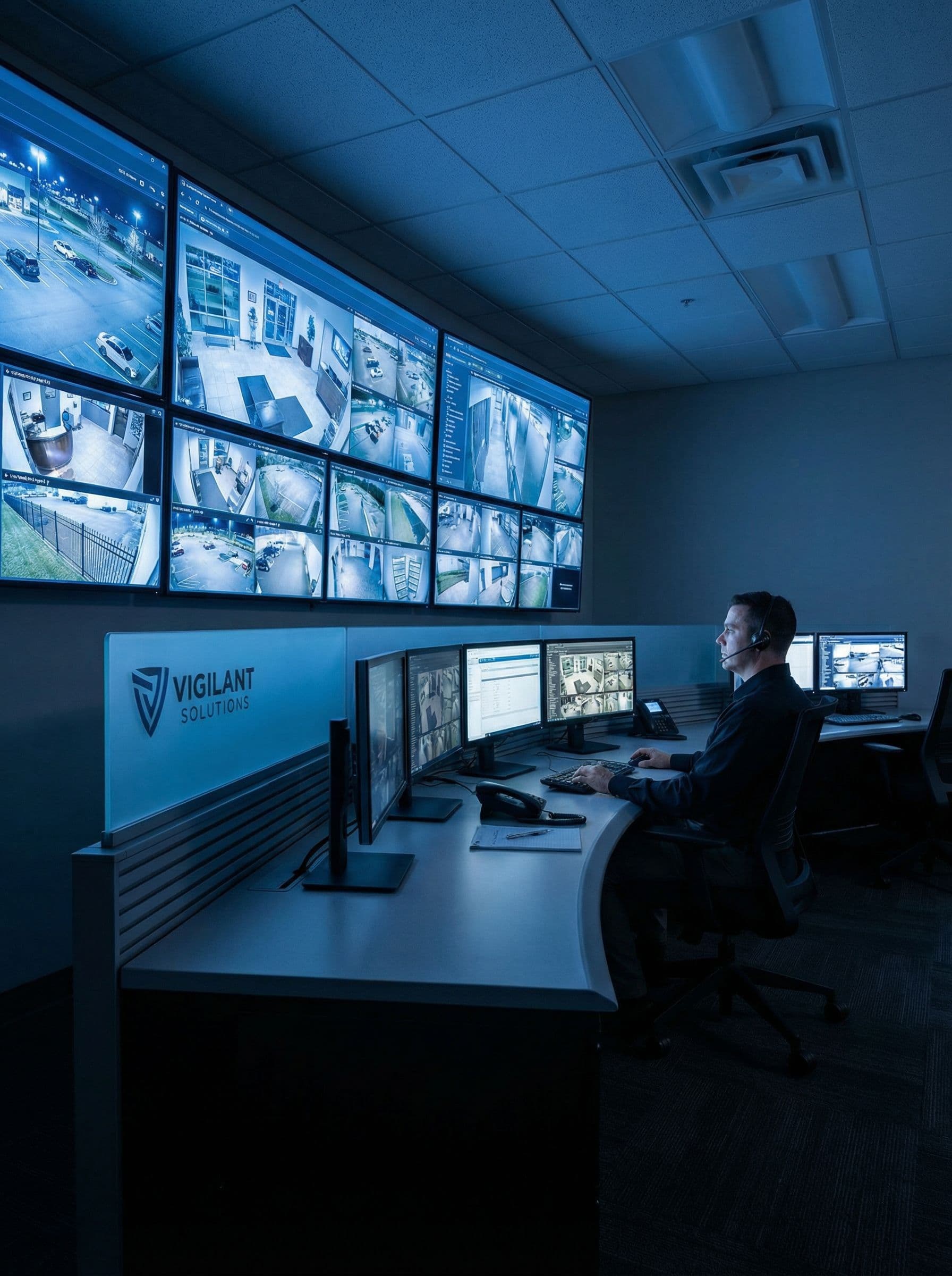 Security operations center with monitors