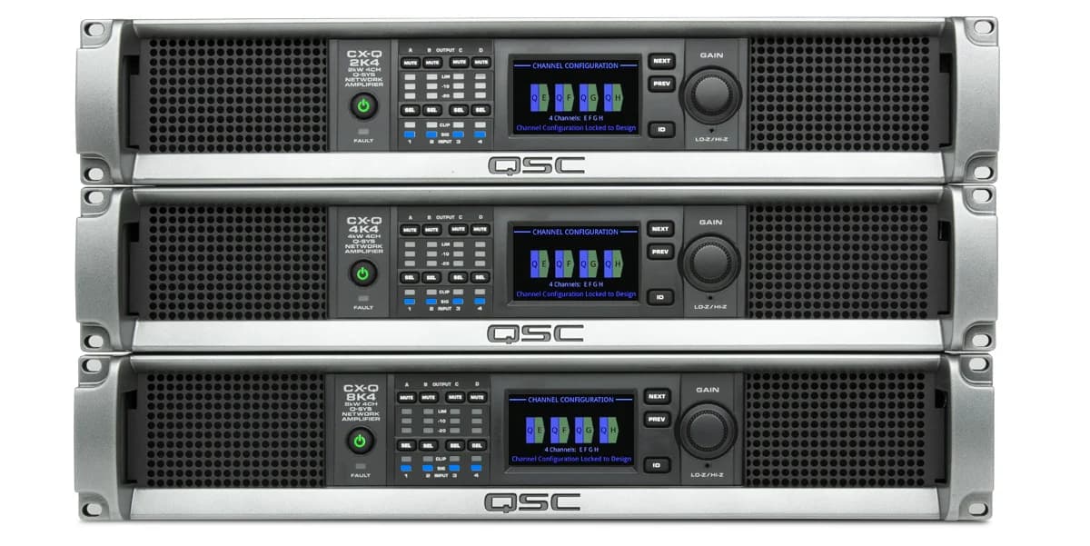 QSYS CXQ series networked loudspeakers in a hospitality space