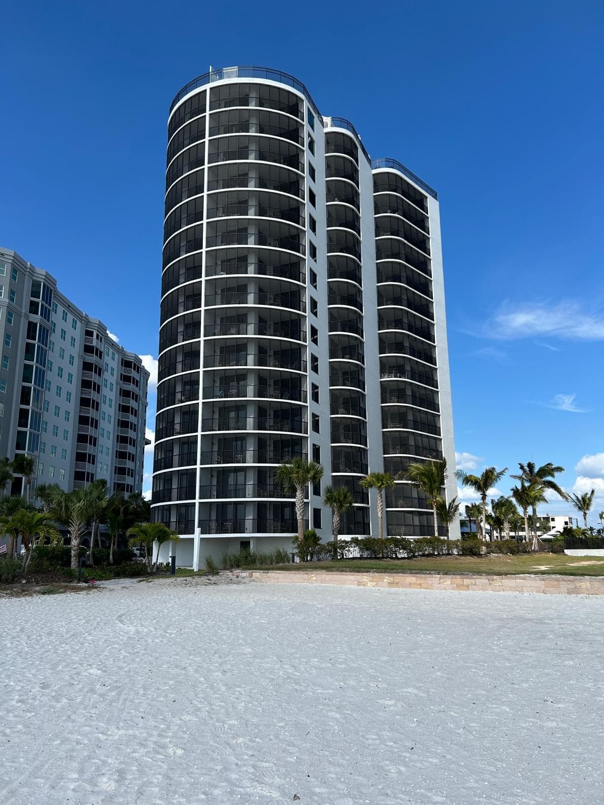 Pointe Estero beachfront residential tower from the sand