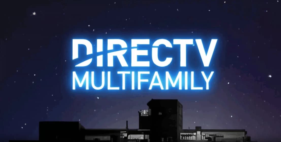 DIRECTV Multifamily branded artwork over a starry night sky and apartment building skyline