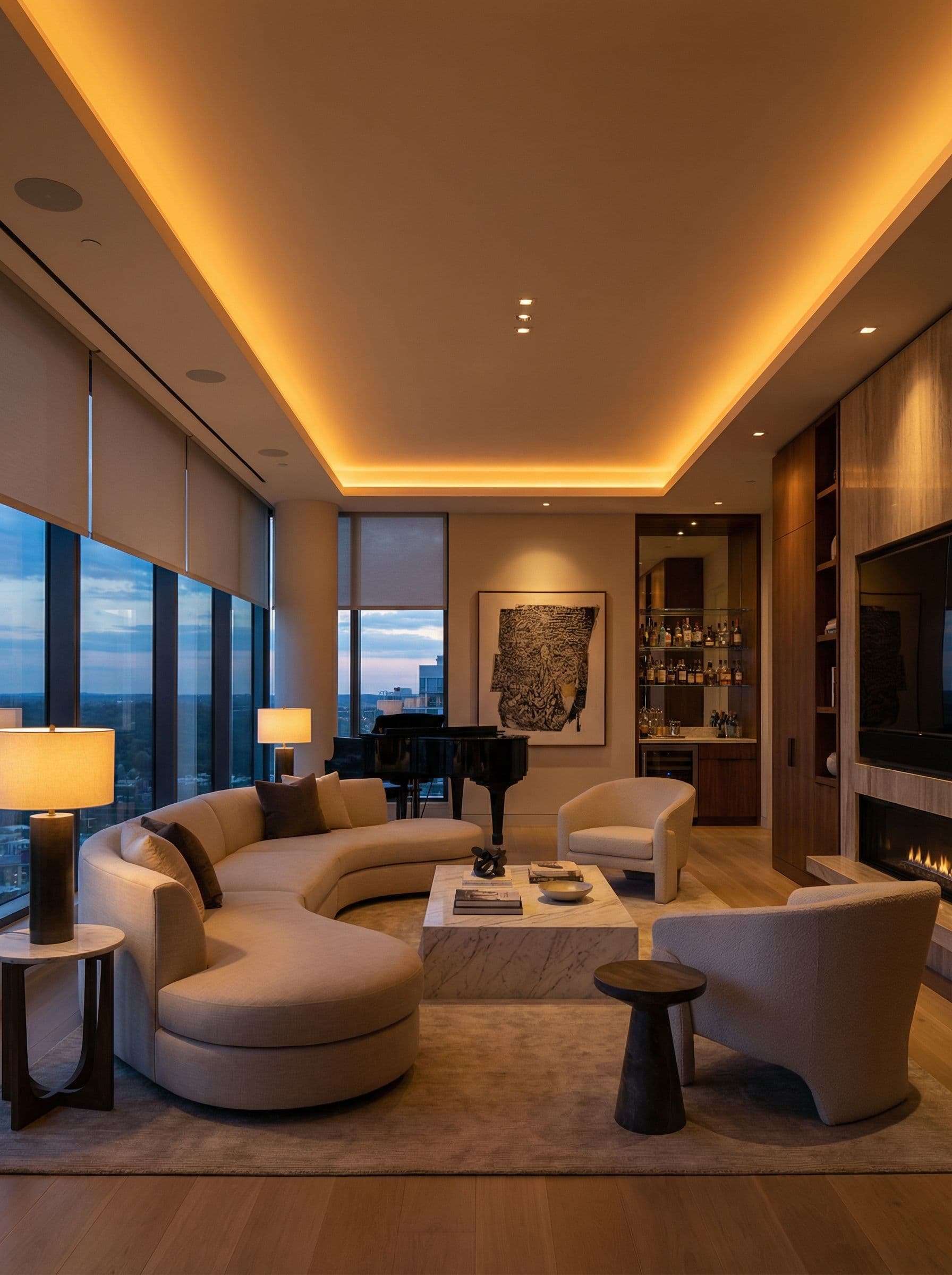 Luxury home automation control panel in modern living room