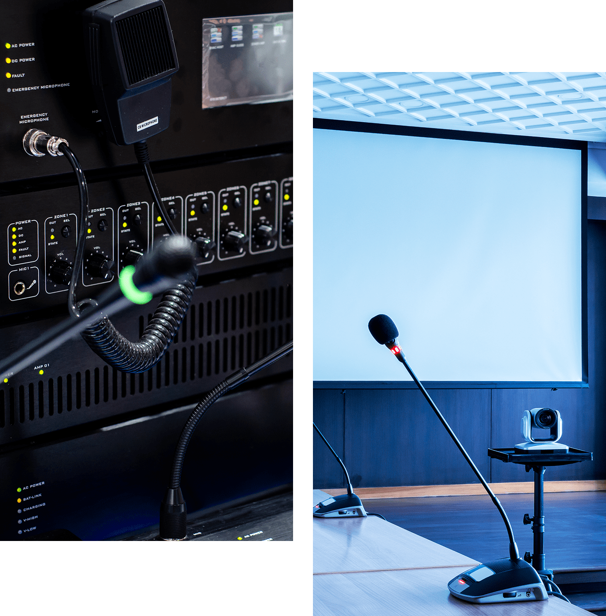 A projector setup displaying a blank screen in a room with cables connected.